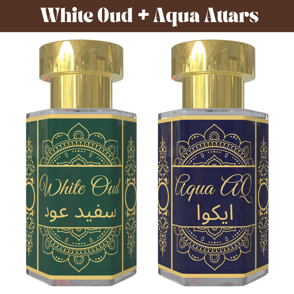 White Oud & Aqua Attar Combo | Alcohol-Free Perfume Oil | Soft Woody & Fresh 6ml