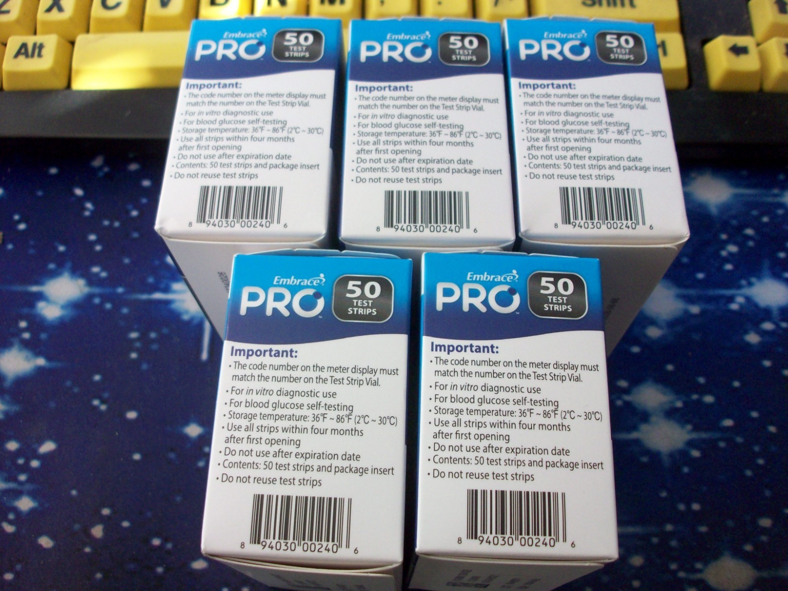 50 EMBRACE PRO GLUCOSE TEST STRIPS, EXP 8-8-2026, GOOD SEALED BOX