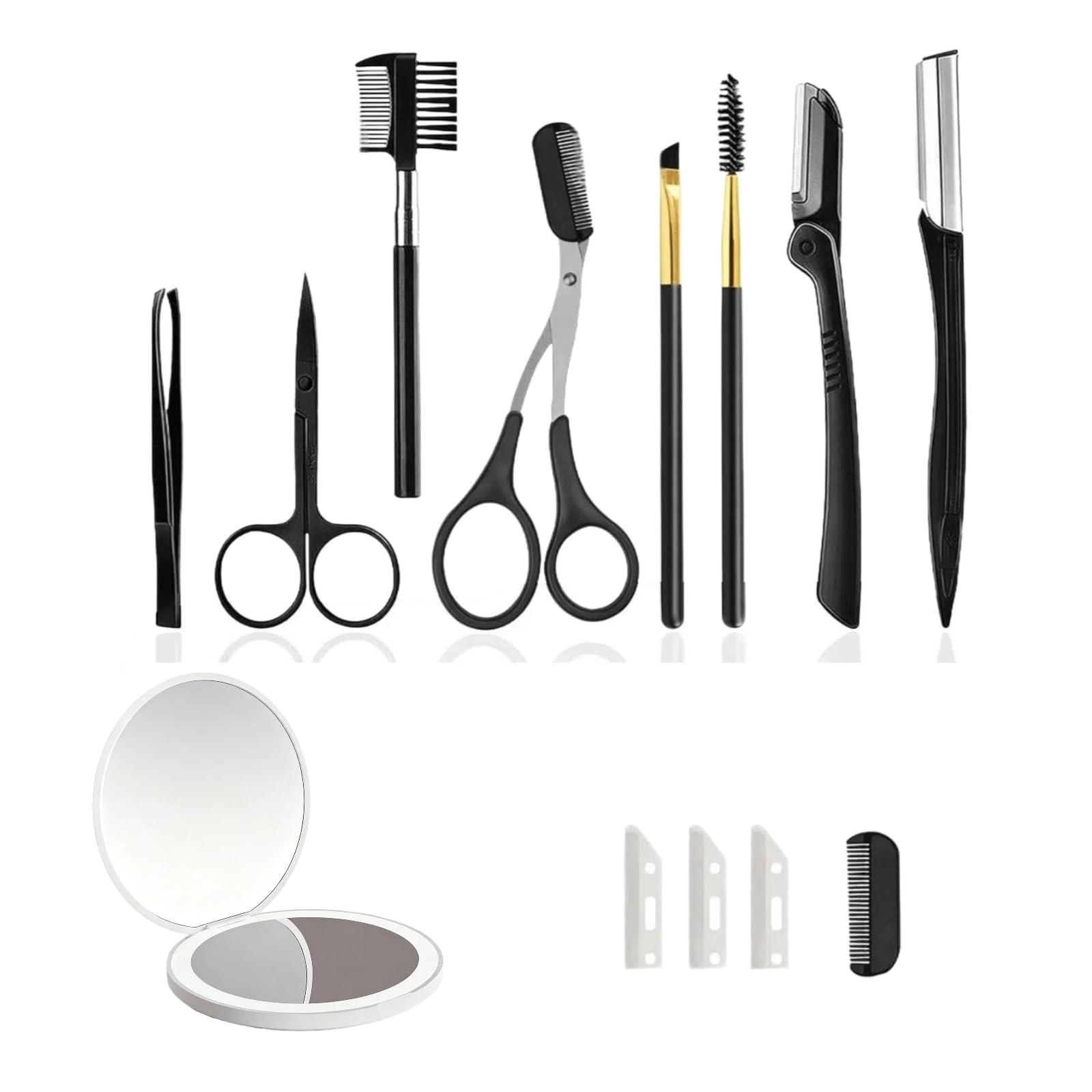 13-in-1 Eyebrow Trimming Kit with Double Magnification Vanity Mirror,…