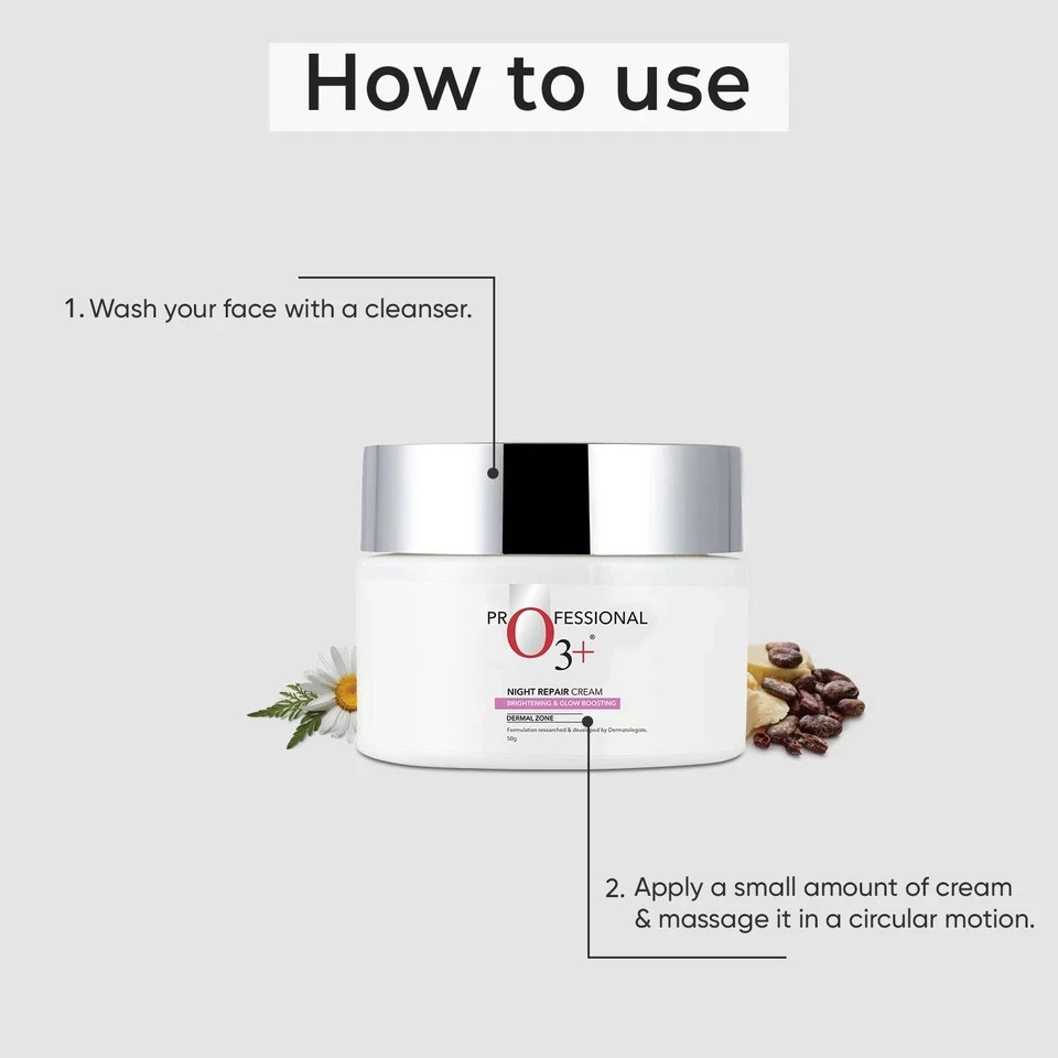 O3+ Night Repair Cream Brightening Glow Boosting Dermal Zone 50g