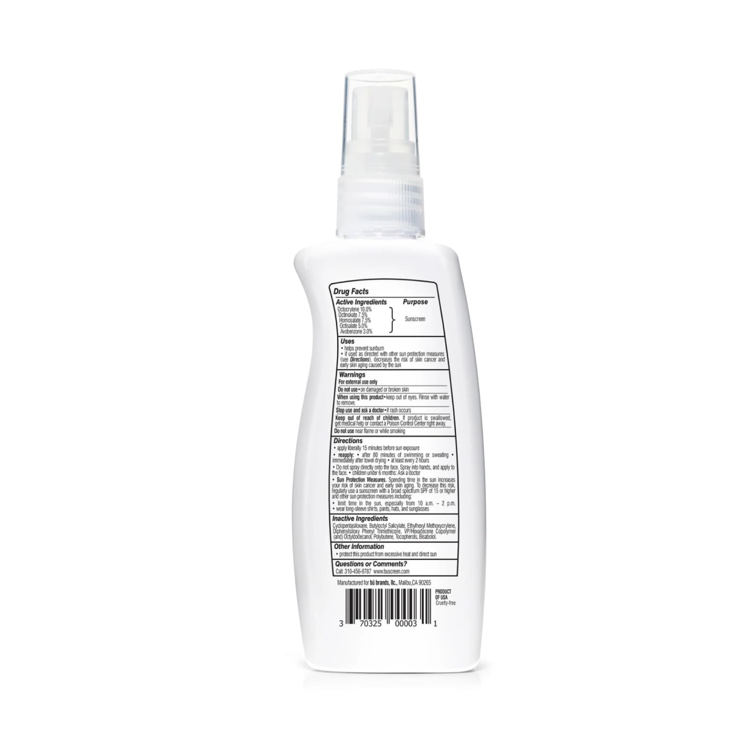 BU SPF 50 Kids Sunscreen Spray TSA Travel Size Non Aer«o«sol Clear Water Resis