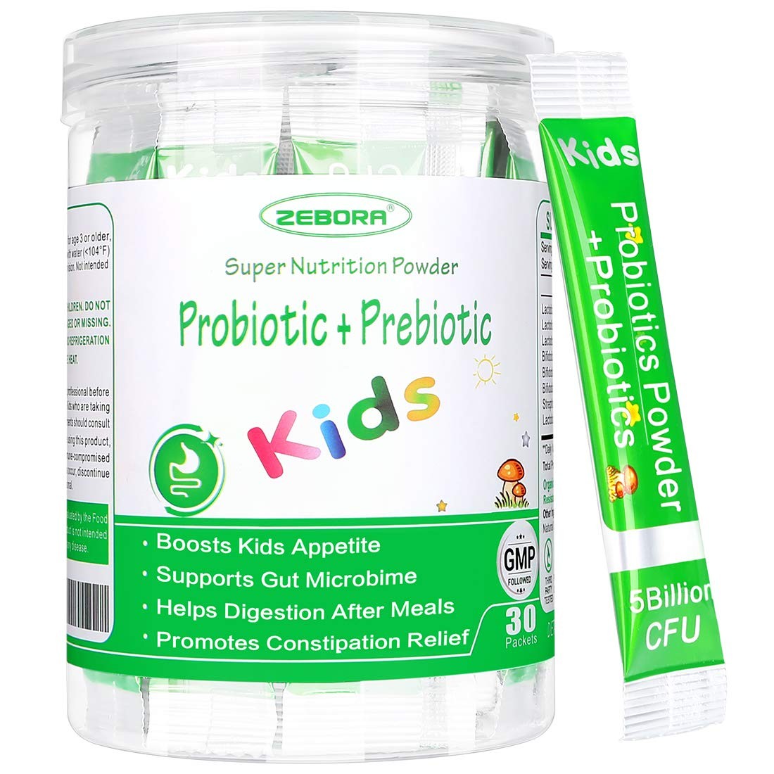 ZEBORA Kids Probiotic Prebiotics Powder Age 3+ Support Childrens Digestive …