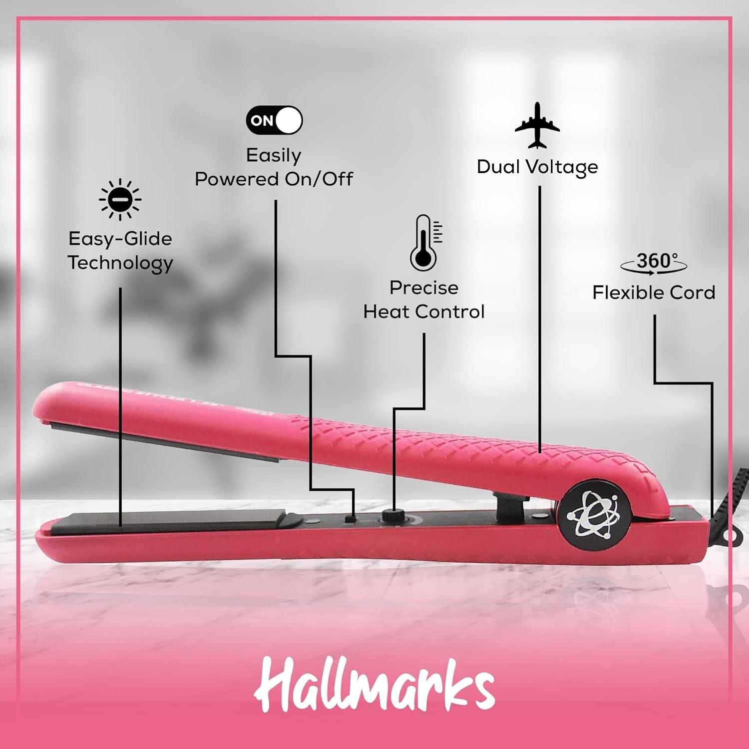 Evalectric Classic Styler Hair Straightener – 1.25″ Ceramic Flat Iron – Pink