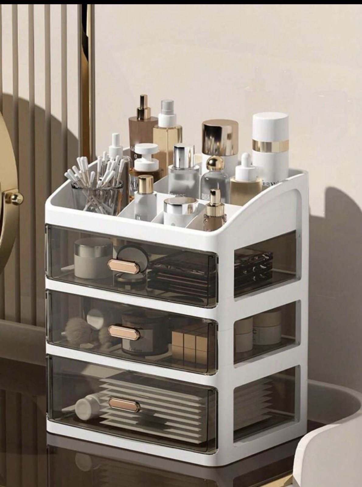 Desktop Cosmetic Organizer Drawer Dust-Proof Storage Box for Skincare Brushes