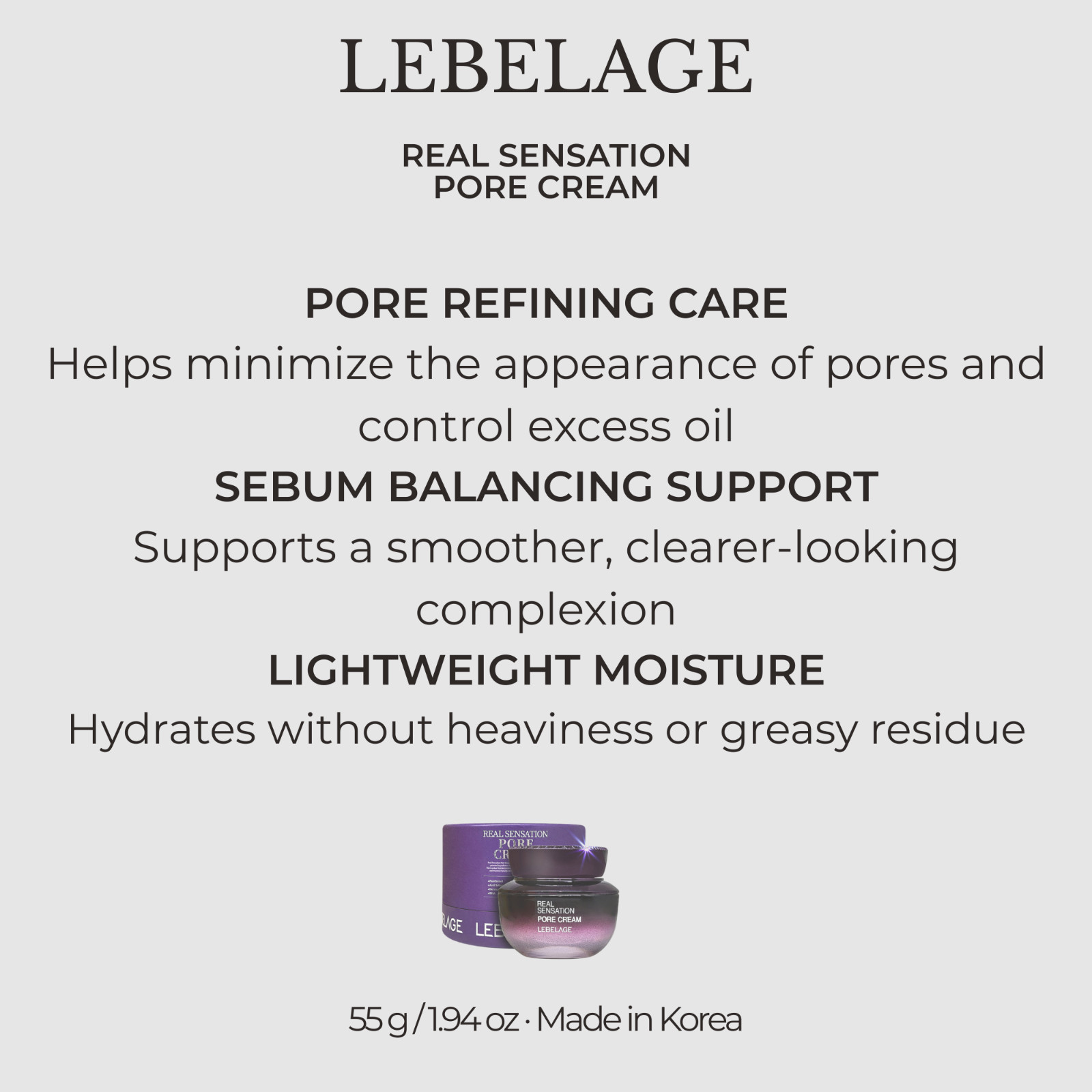 LEBELAGE Real Sensation Pore Cream 55g (1.94oz) · K-Beauty · New · Made in Korea