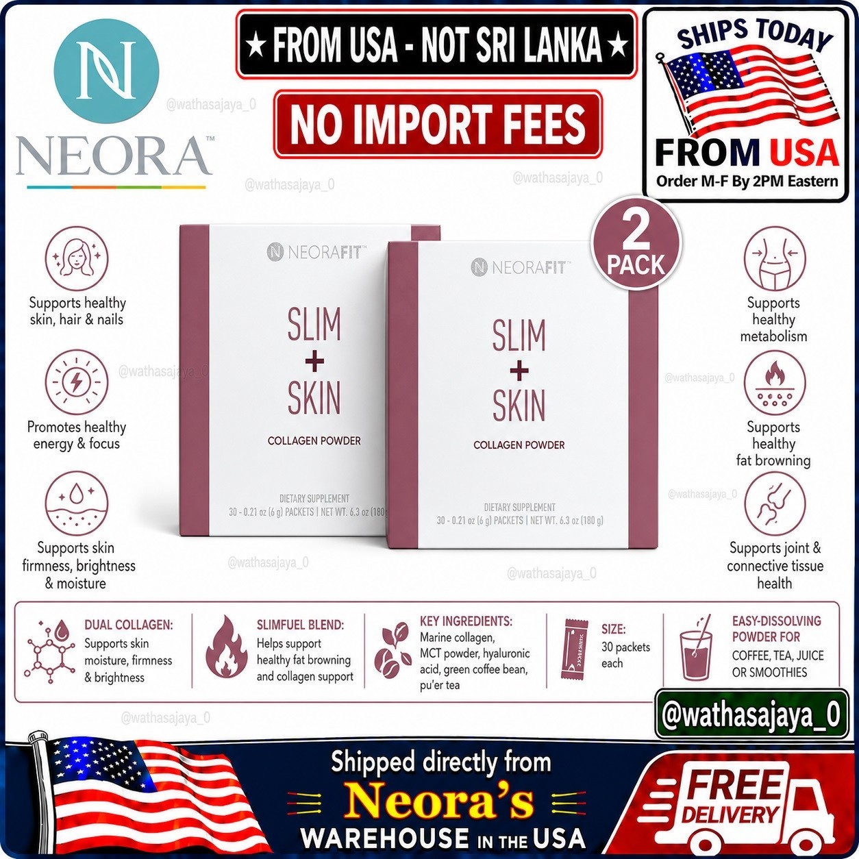 2x NeoraFit Slim Skin Collagen Powder 60 Packets Marine Collagen🚚From USA🚚