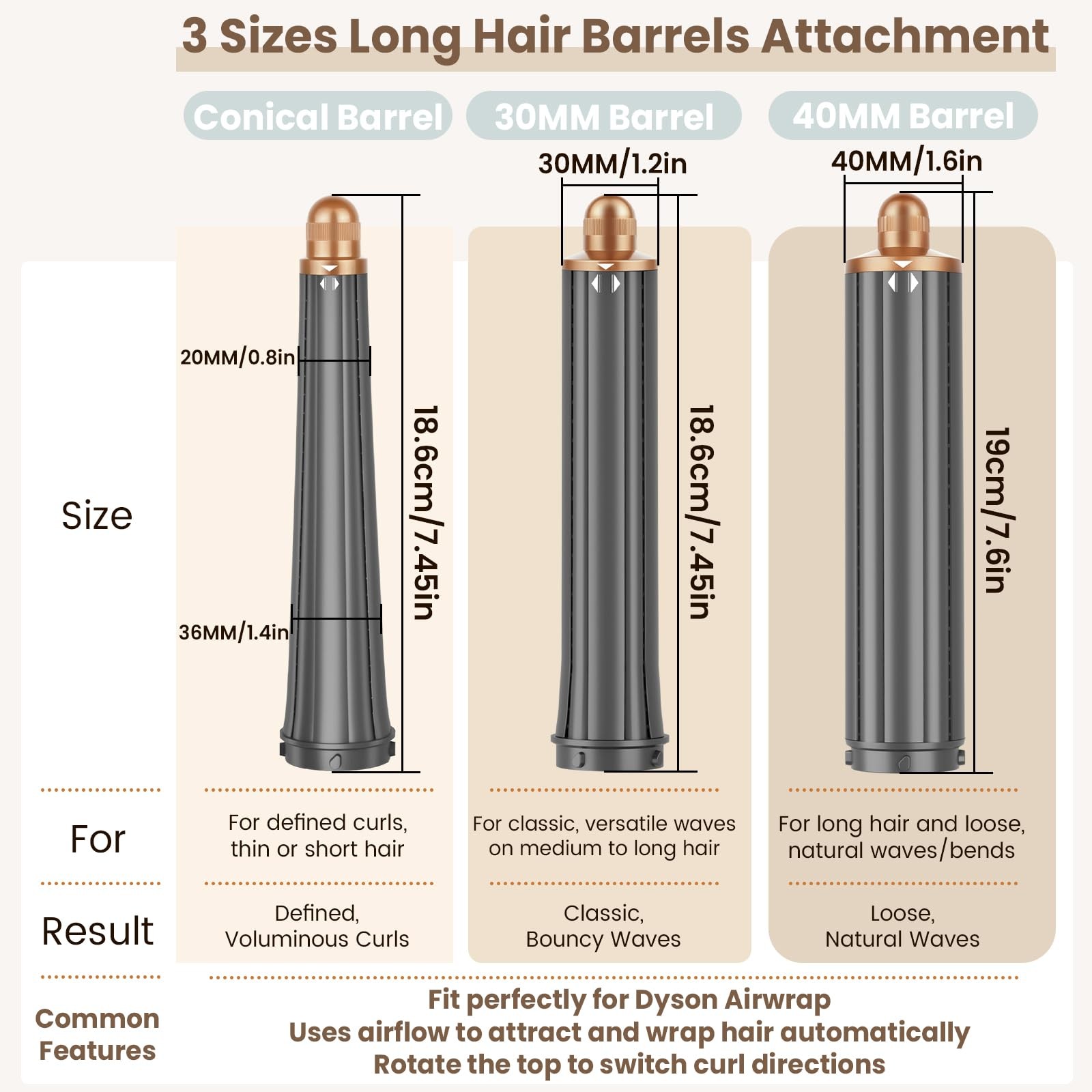 1.6IN Long Hair Barrels Attachment Compatible with Dyson Airwrap HS01 HS05 HS…