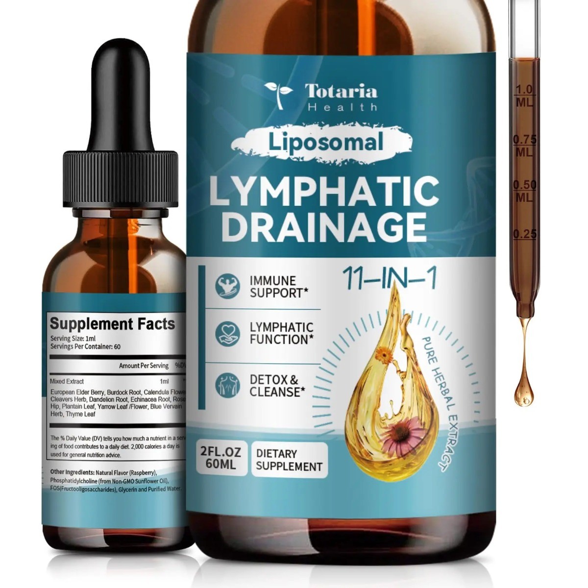 Totaria Liposomal Lymphatic Drainage Drops 11-in-1 Herbal Immune Detox Support