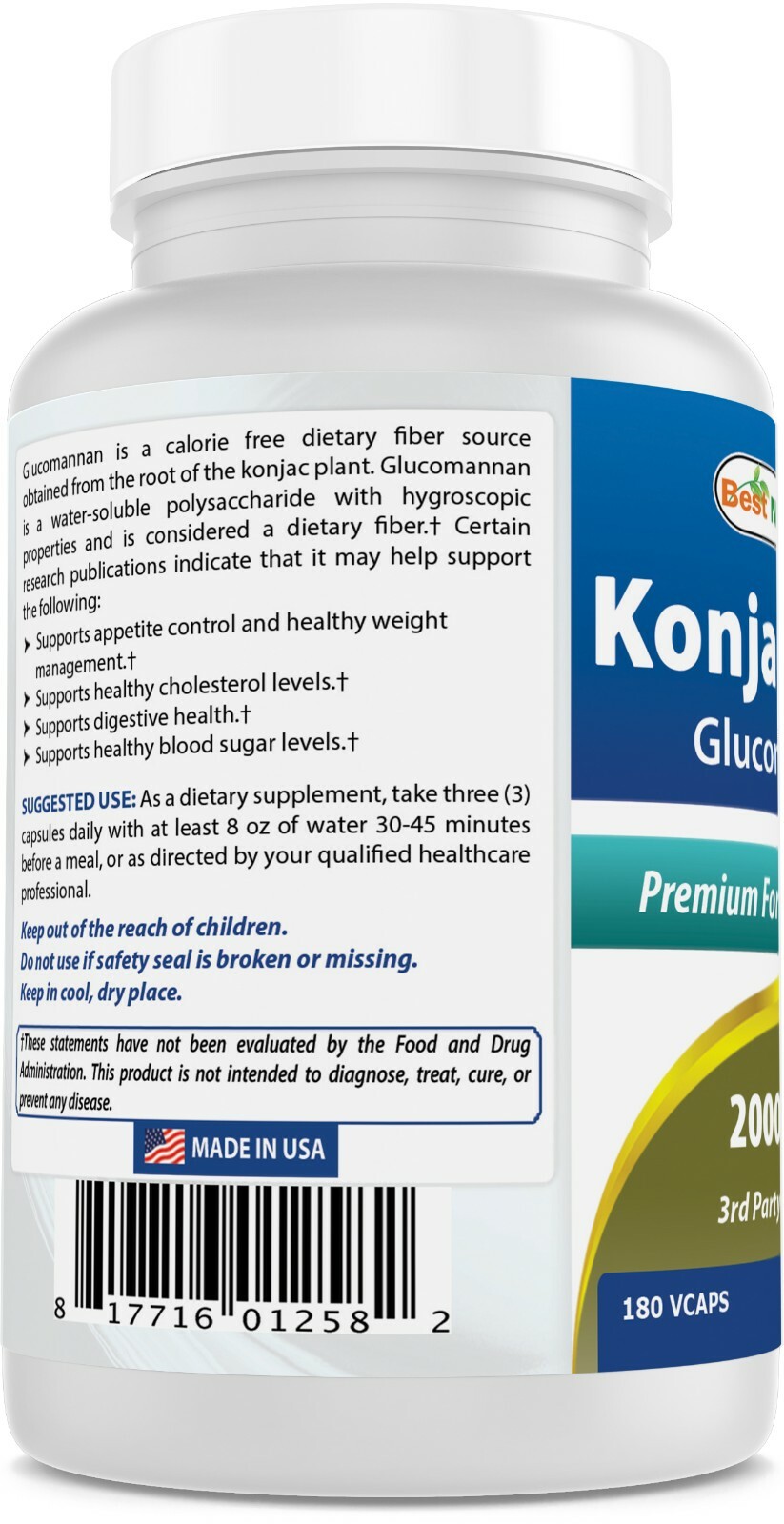 3 Pack Best Naturals Konjac Glucomannan root 2000mg/serving 180 Veggie Caps