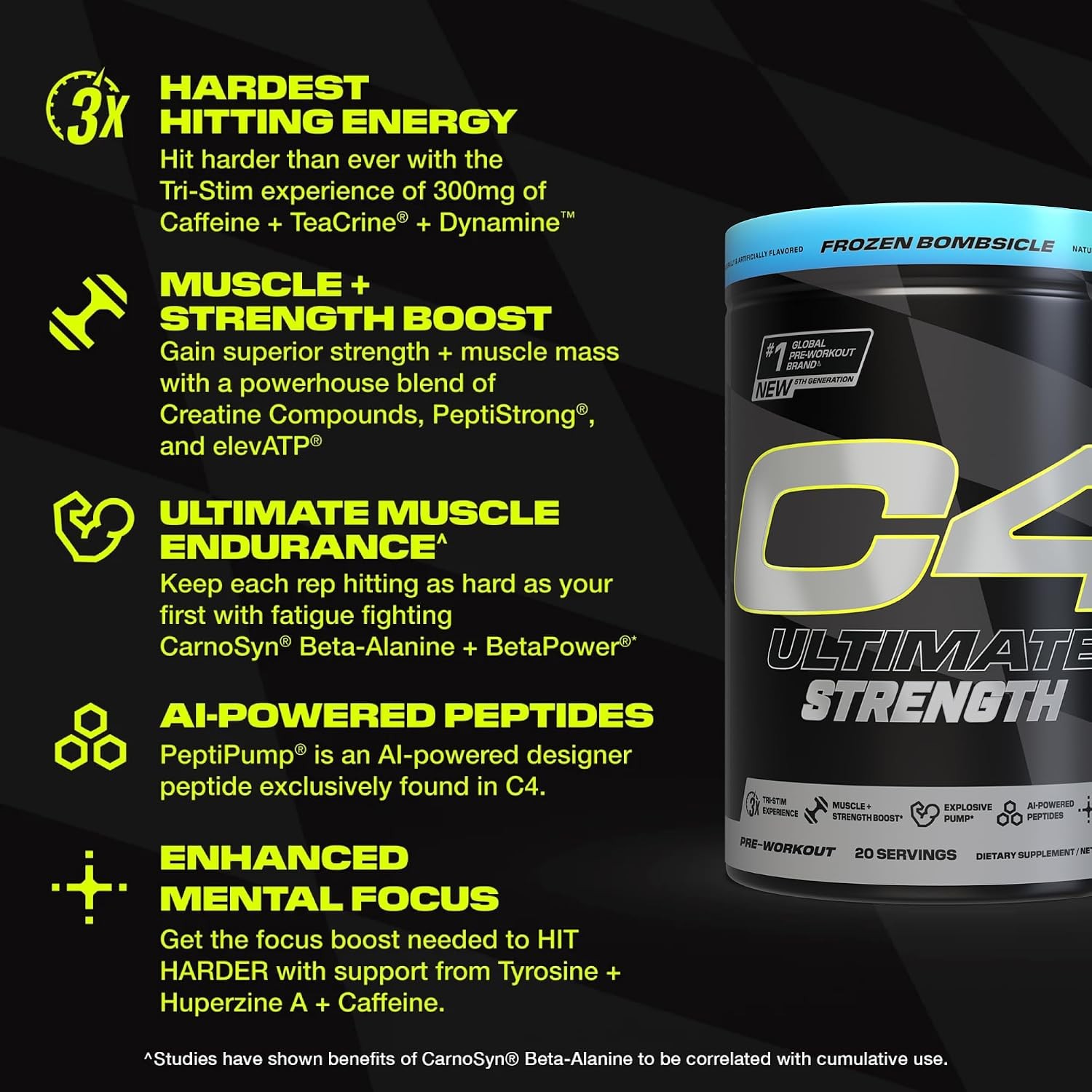Cellucor C4 Ultimate Strength Pre Workout Powder – Tri-Stim Experience 300mg Caf