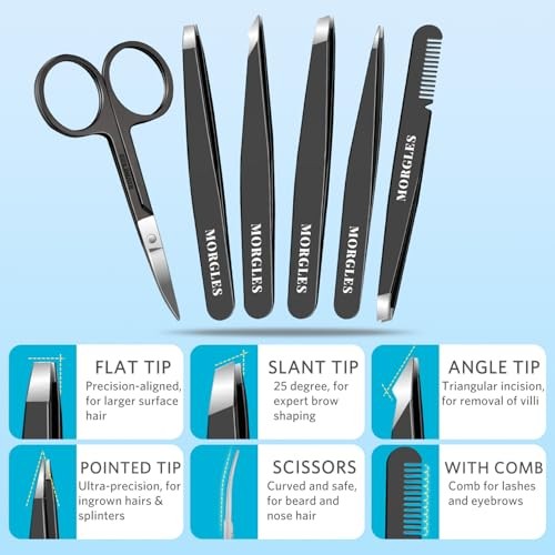 Tweezers Set and Nail Clippers, 9 Pcs Stainless Steel Tweezers Kit for B-black