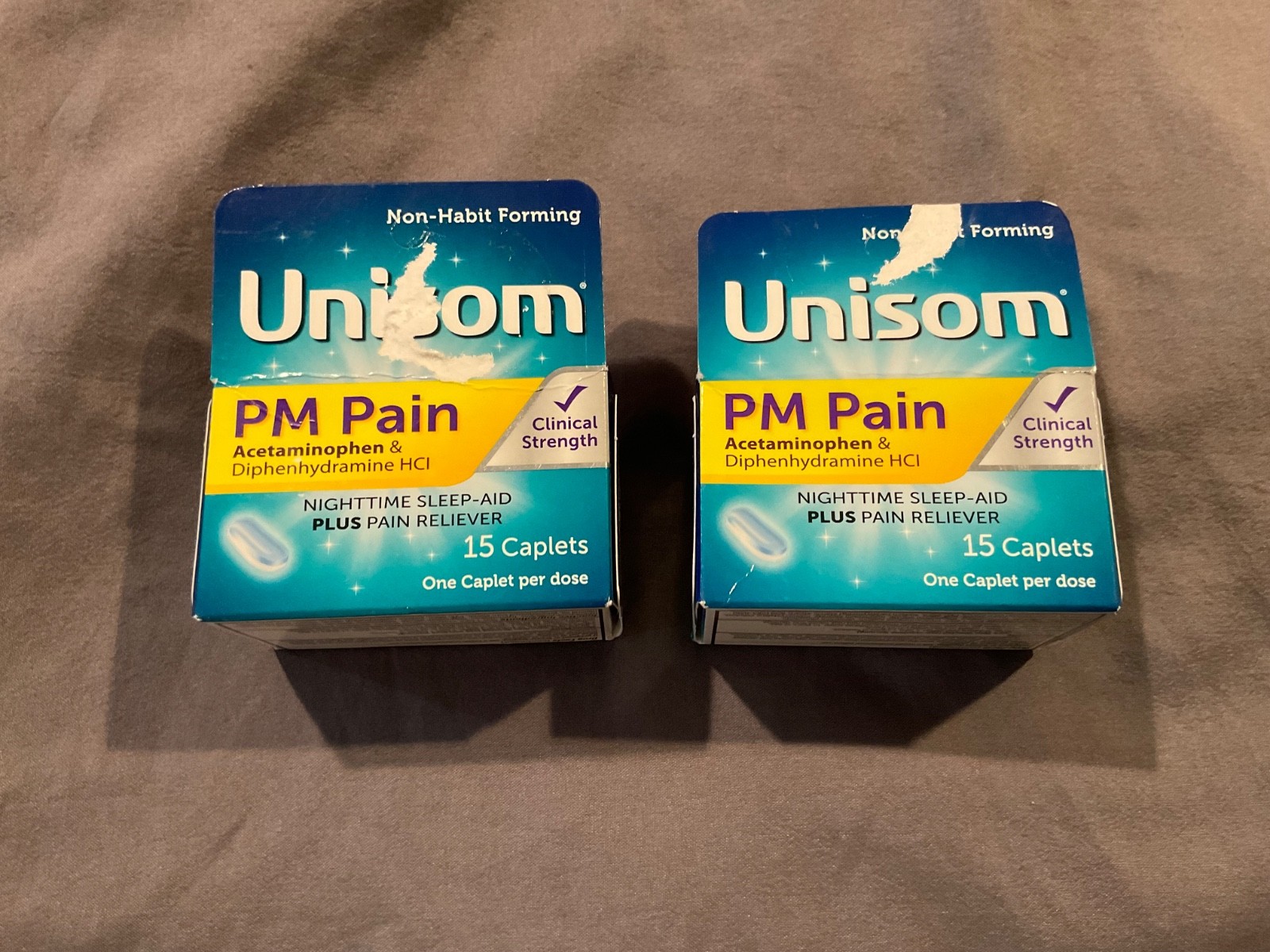 2 Boxes Unisom PM Pain Caplets Acetaminophen & Diphenhydramine HCl 5/2026 15Ct