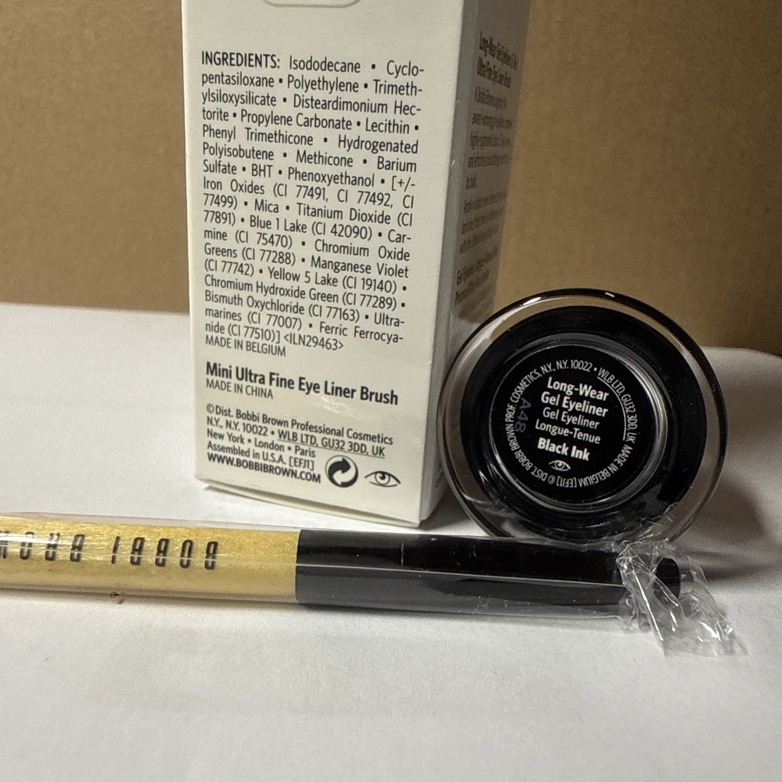Bobbi Brown Long-Wear Gel Eyeliner, .05oz & Mini Ultra Fine Eye Liner Brush, NIB