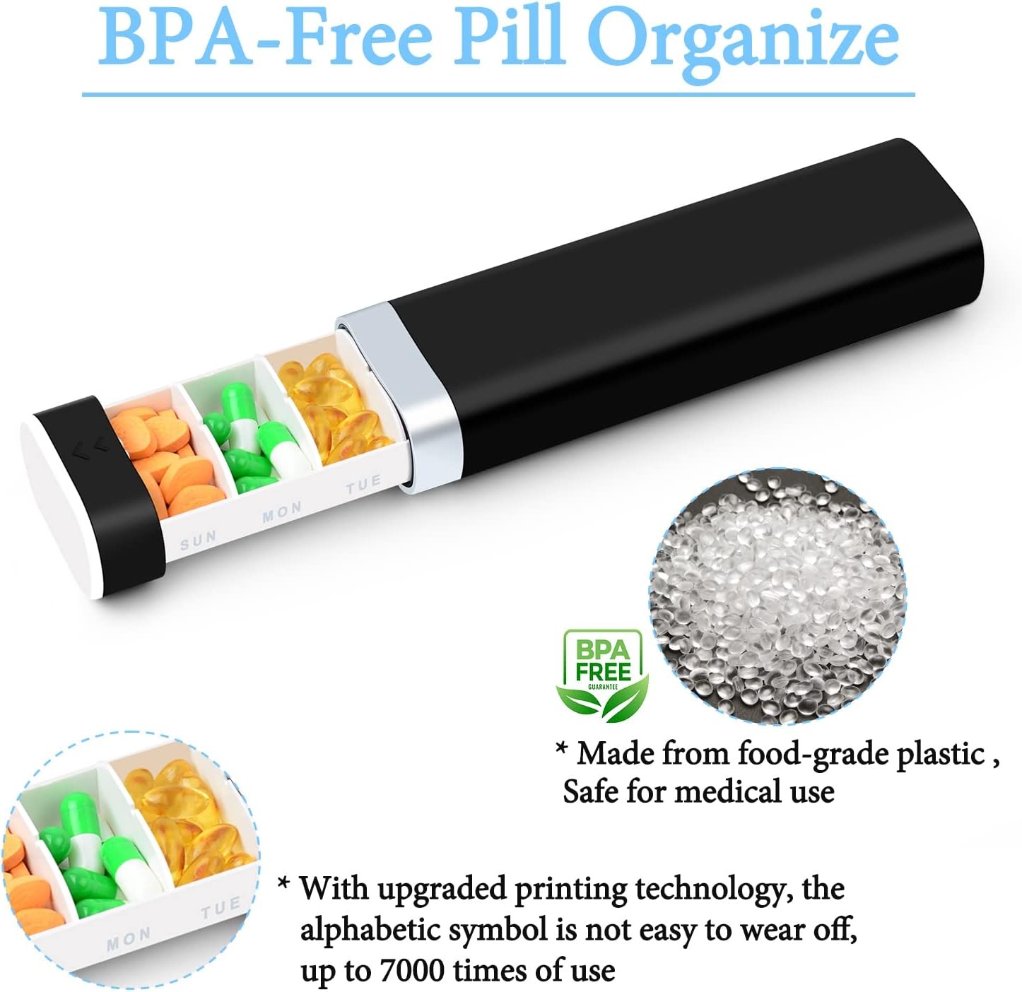 2 PK GREENCYCLE Weekly Pill Organizer 7 Day,Removable Comparments Daily Pill Box