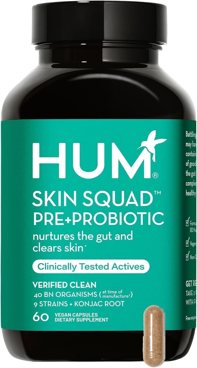 HUM Skin Squad – Probiotic Supplement for Clear Skin & Gut Health – 60-Count