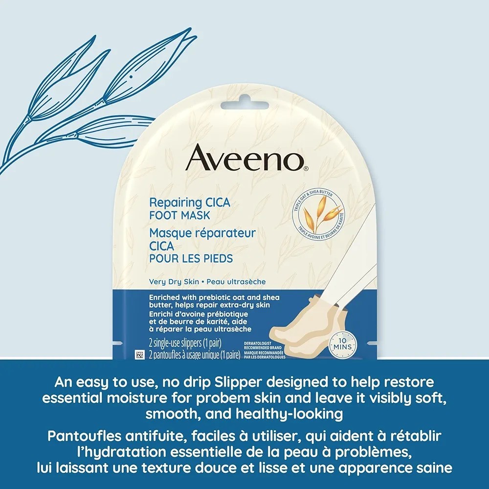 Aveeno Repairing CICA Foot Mask with Prebiotic Oat & Shea Butter- Very Dry Skin
