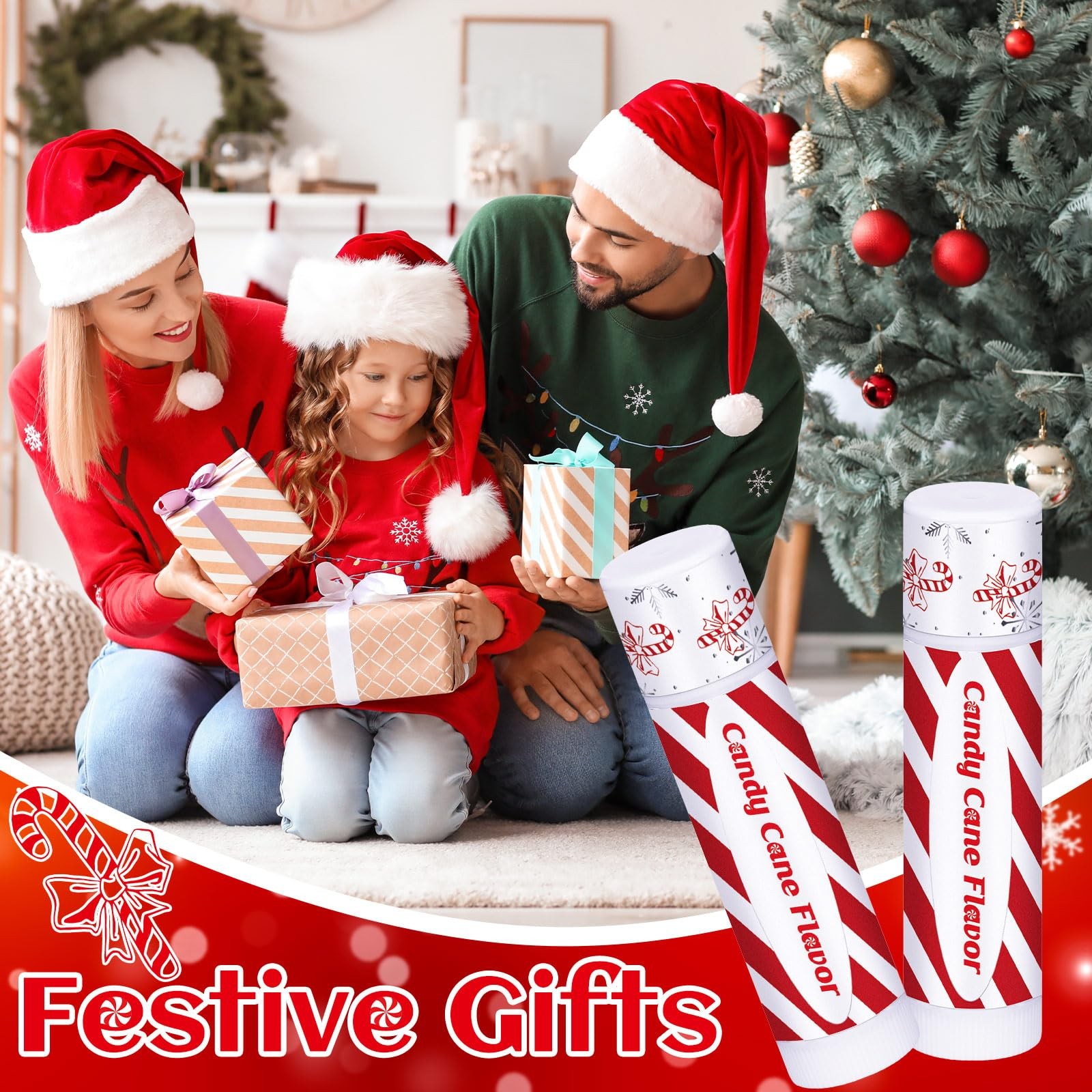 150 Pack Christmas Lip Balms Bulk Christmas Candy Peppermint Cane Scented Hol…