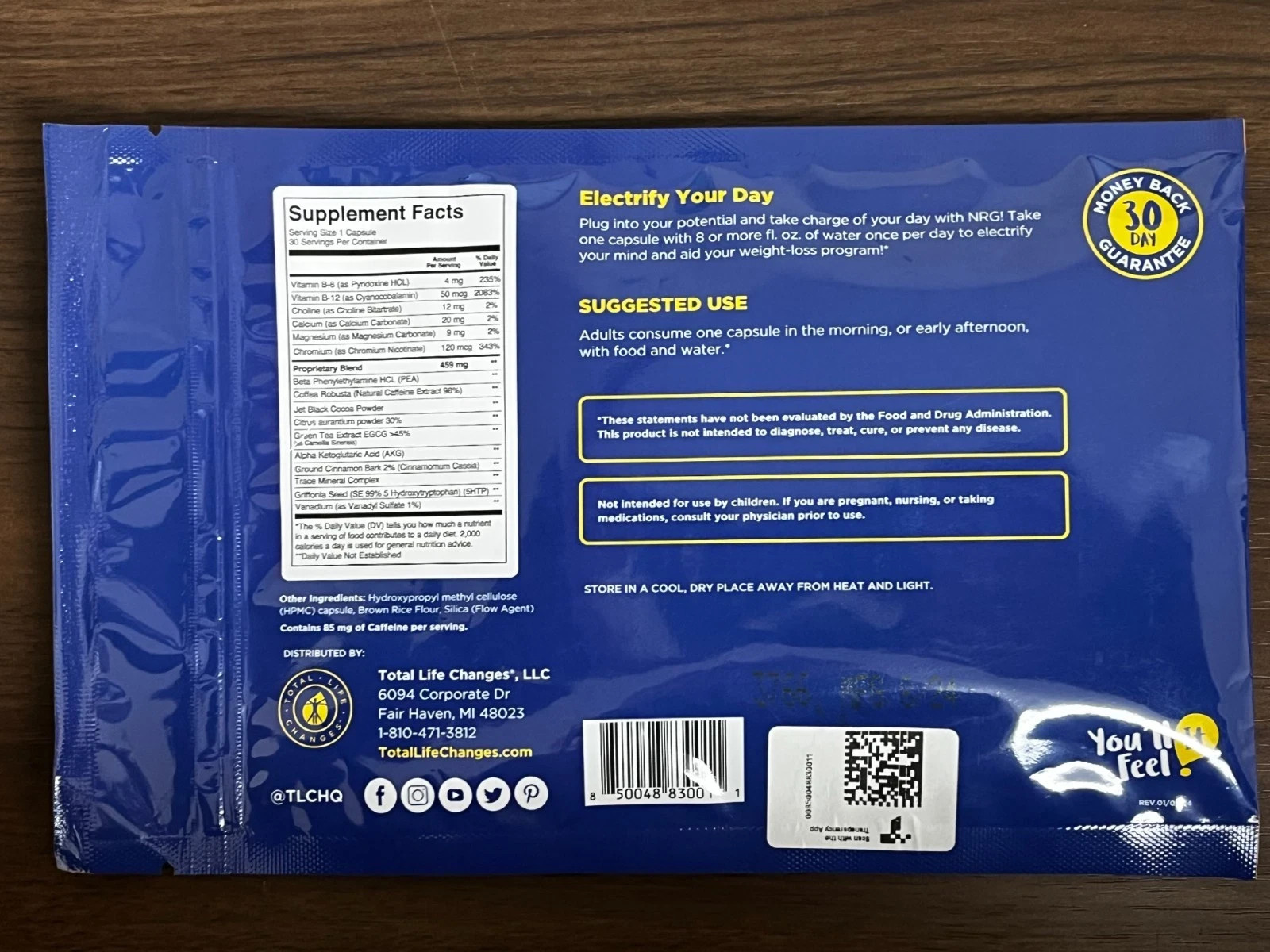 Total Life Changes NRG Energy Supplement 1 Month Supply 30 capsule boost energy