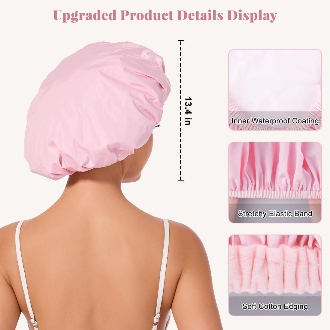 Shower Cap for Women Waterproof Reusable, Large Shower Cap Non-Slip