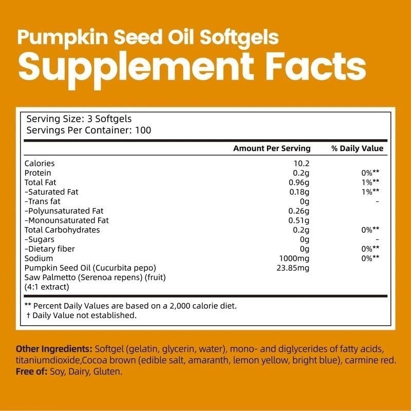 Pumpkin Seed Oil 1000mg Saw Palmetto 300 Softgels Prostate Hair