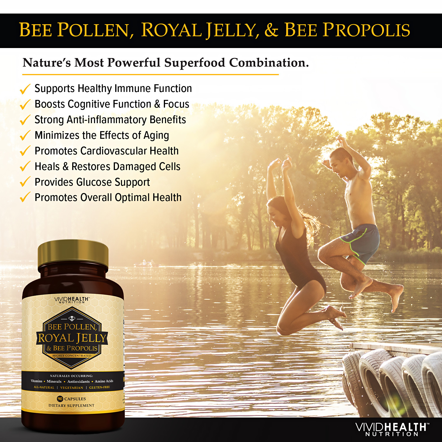 ROYAL JELLY Supplement w/ BEE POLLEN & PROPOLIS Immune System Booster raw pure