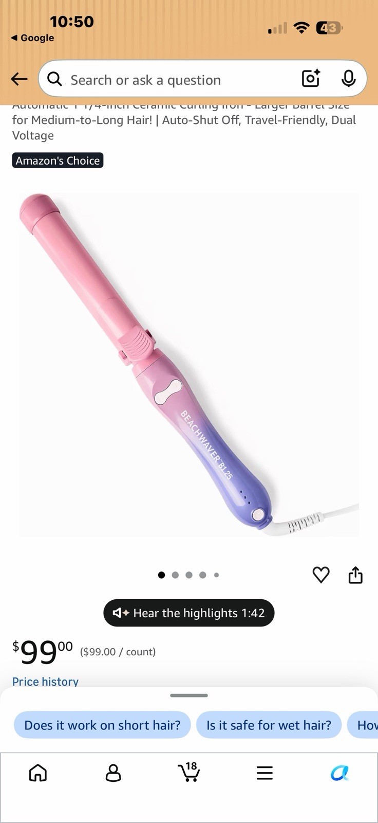 The Beachwaver Co. B1 Rotating Curling Iron – Pink Sunset