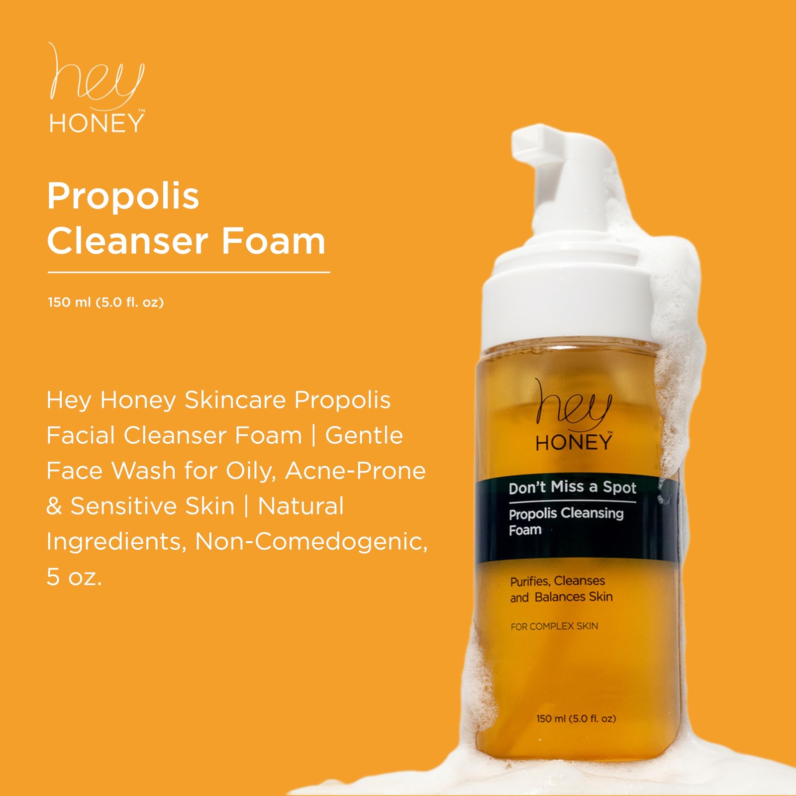 Hey Honey Skincare Propolis Facial Cleanser Foam Formula That Replenishes Skin
