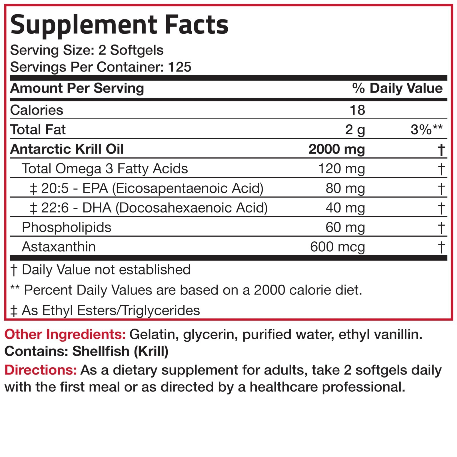 2000mg Antarctic Krill Oil Softgels – Omega-3s EPA DHA, Astaxanthin, Phospholipi