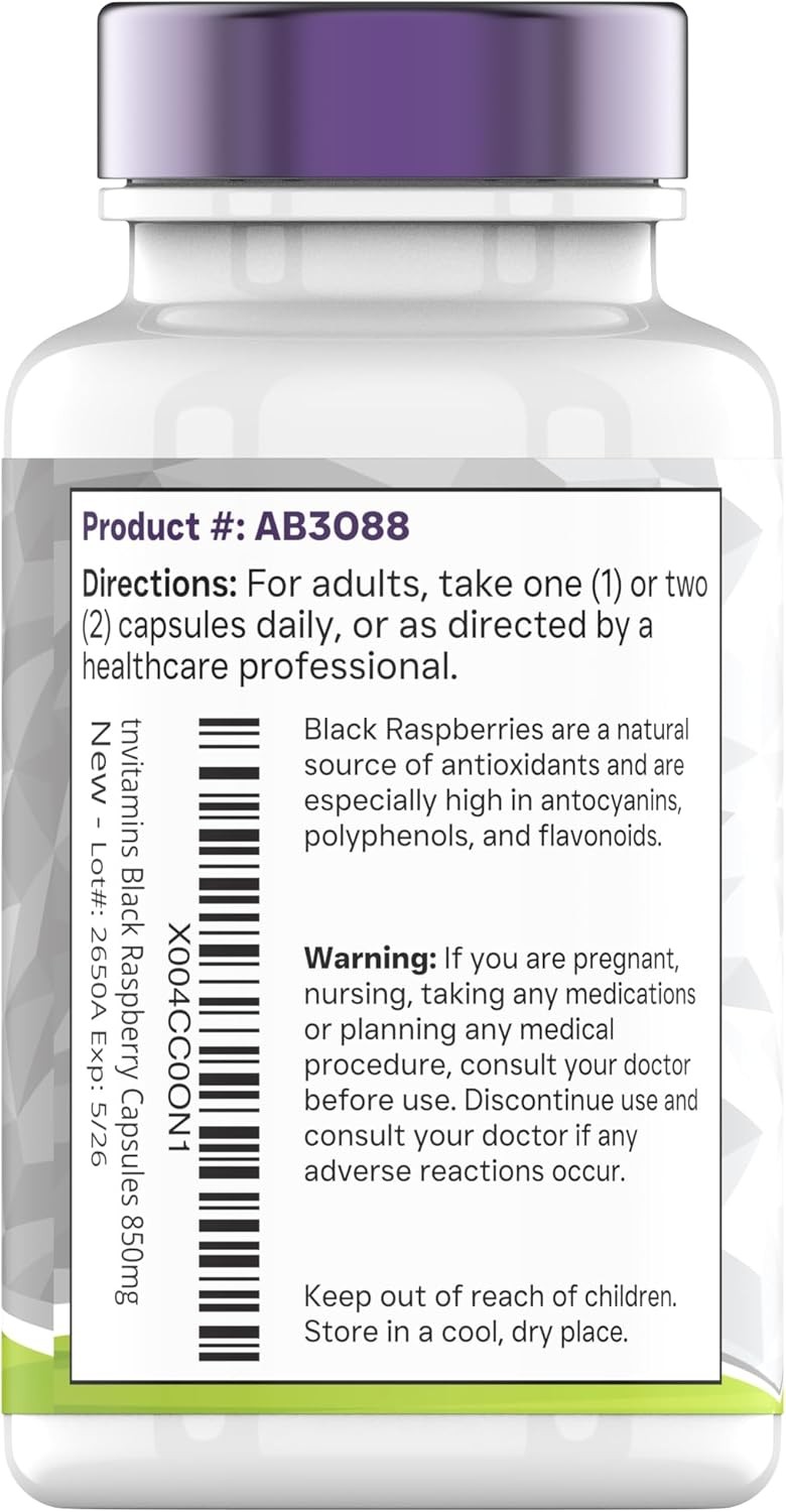 Black Raspberry Capsules 850mg Per Serving – 180 – 3 Month Supply!…