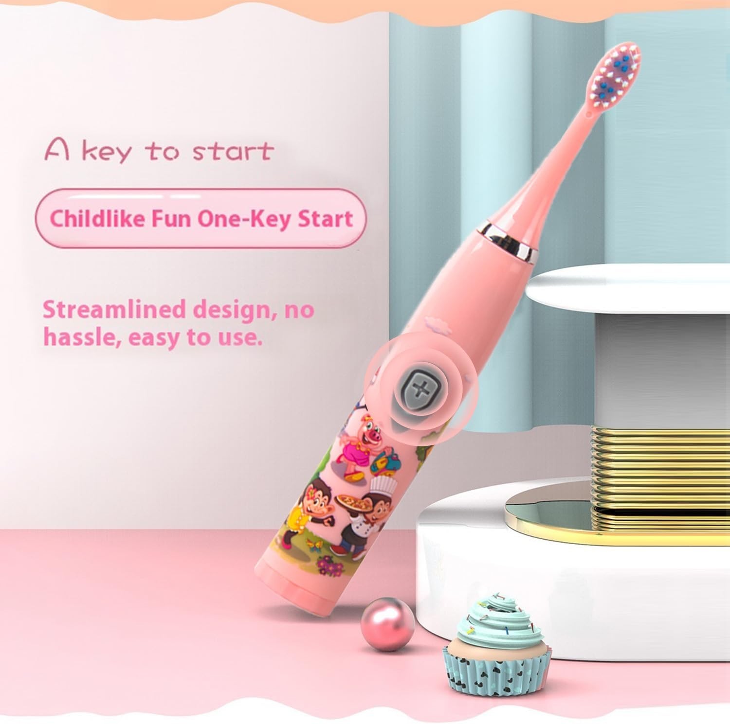 Kids Battery Powered Sonic Toothbrush with 3 Brush Heads Soft Bristles