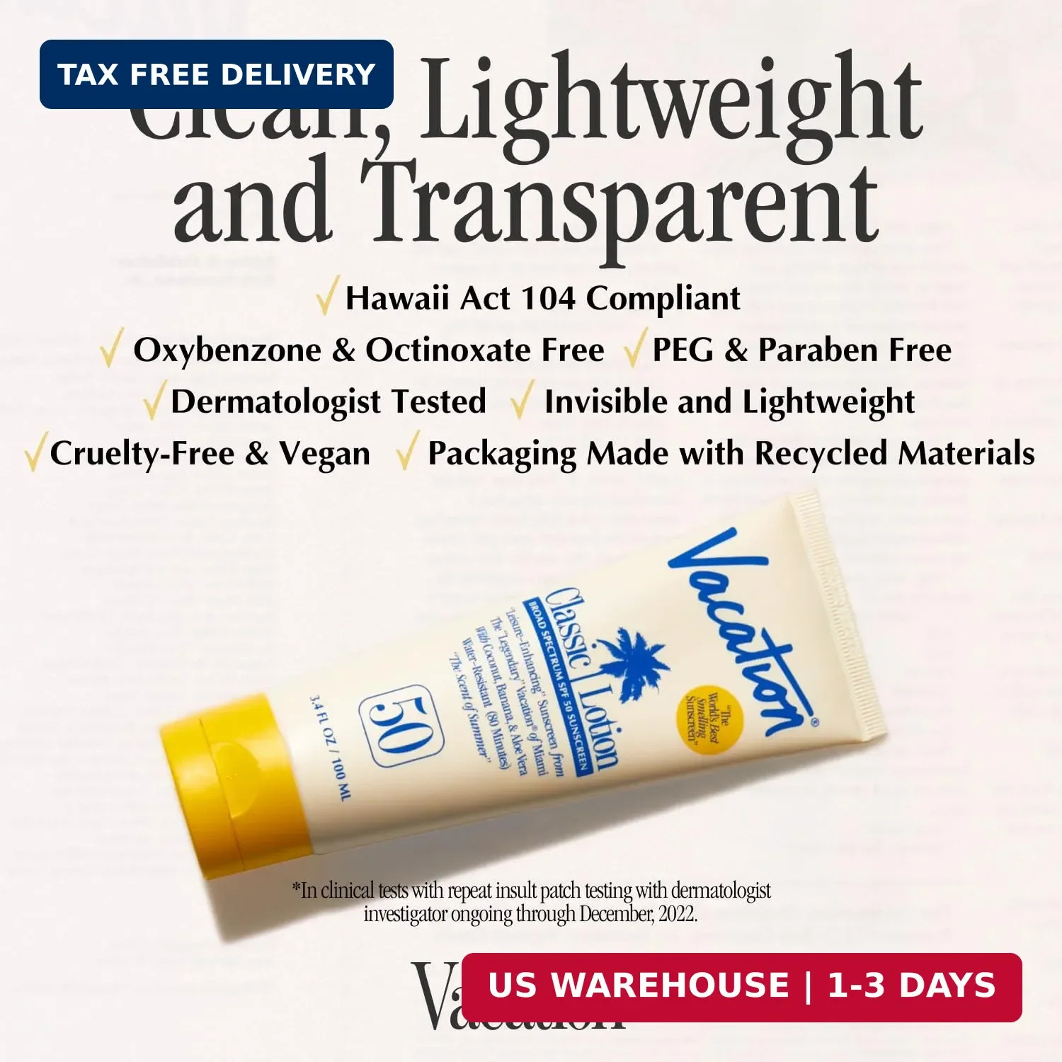 Vacation Classic SPF 50 Sunscreen Lotion and Air Freshener Bundle, 3.4 Fluid Oun
