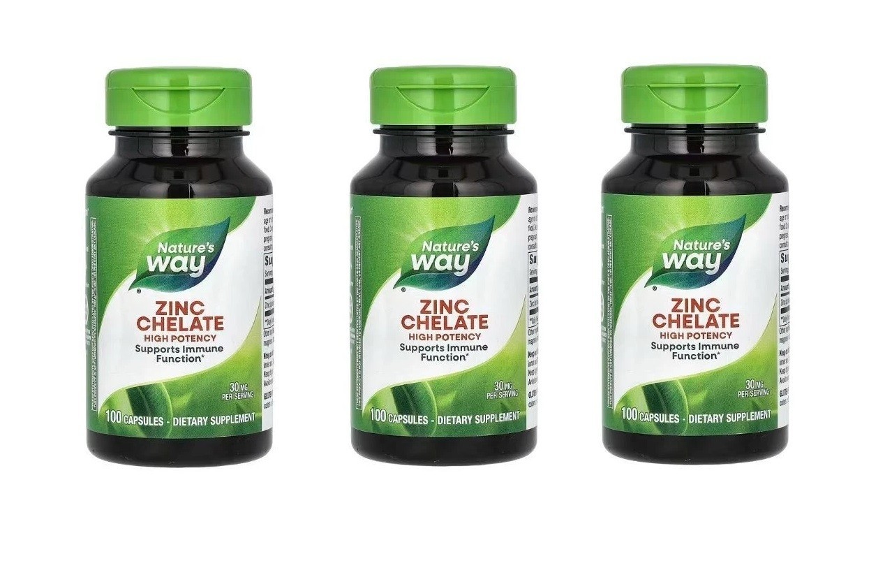 Nature’s Way Zinc Chelate 30 mg, 3 PACK, 100 Capsules each 300 total