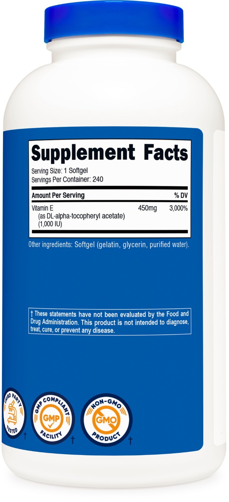 Nutricost Vitamin E 450mg (1,000 IU) 240 Softgels – GMO-Free, Gluten-Free