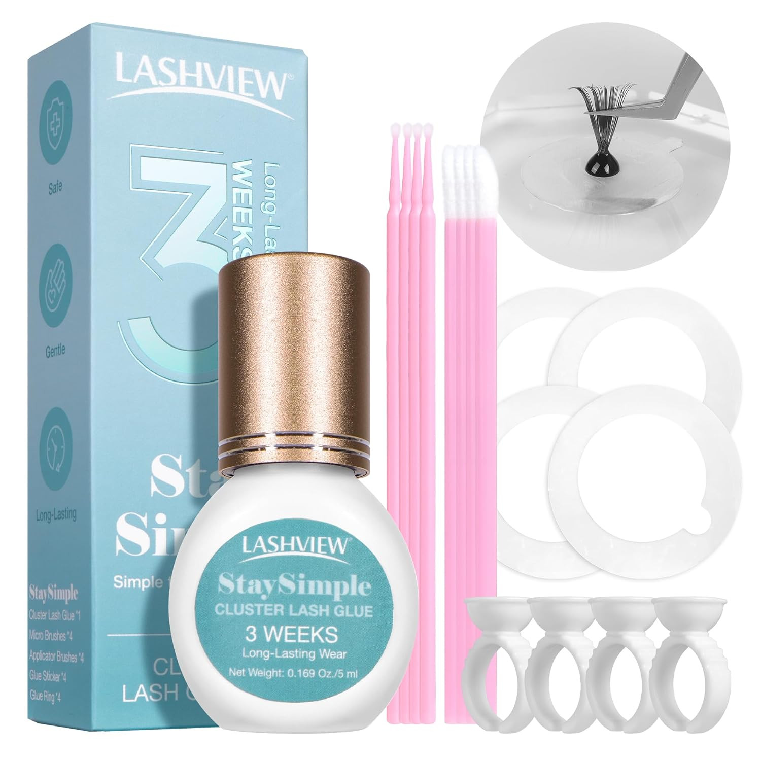 LASHVIEW Waterproof Lash Cluster Glue Kit, 3-4 Weeks Strong Hold Lash Glue for E