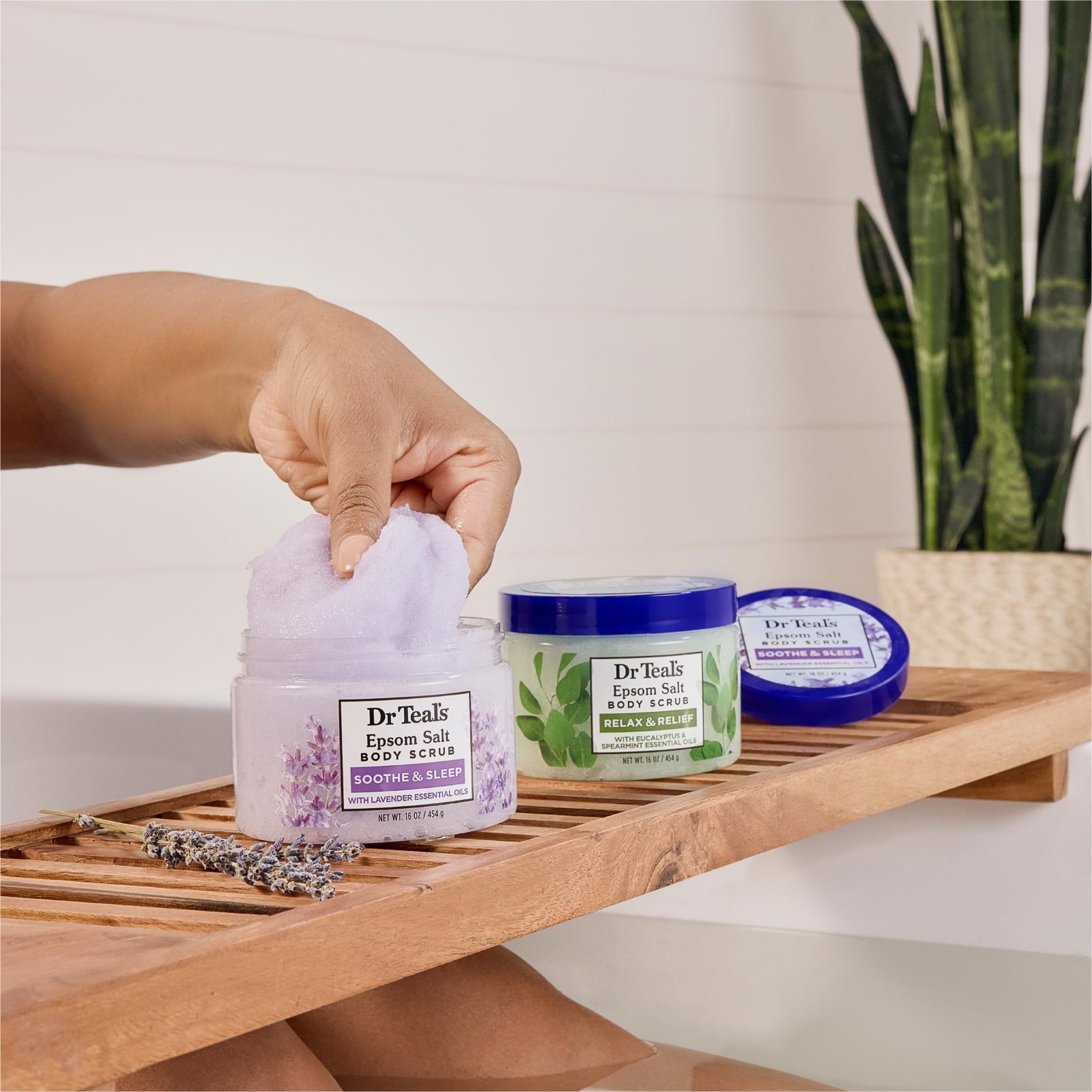 Epsom Salt Body Scrub – Soothe & Sleep with Lavender Essential Oils, 16 oz (3 Pa
