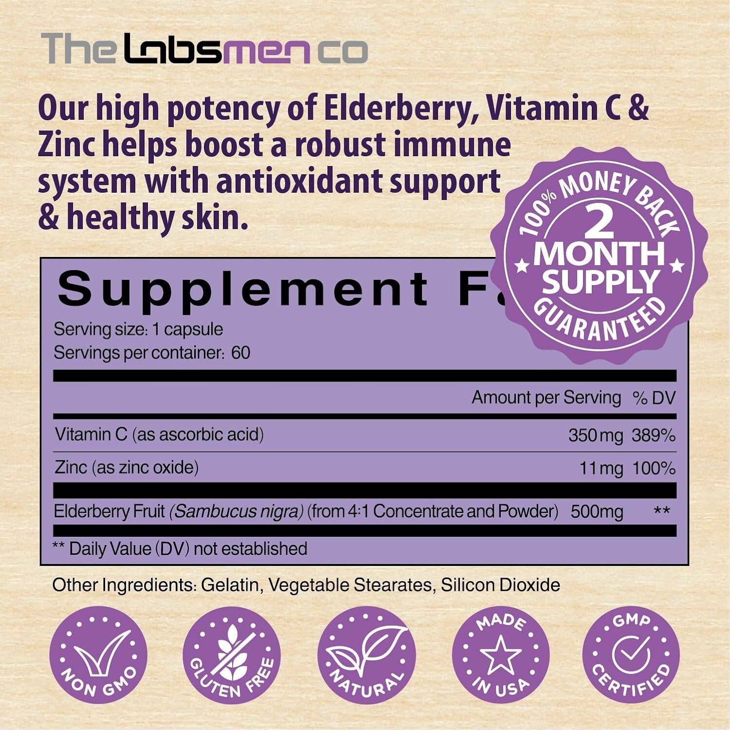 USA Black Sambucus Elderberry Antioxidant Zinc Vitamin C Extra Strength Immune