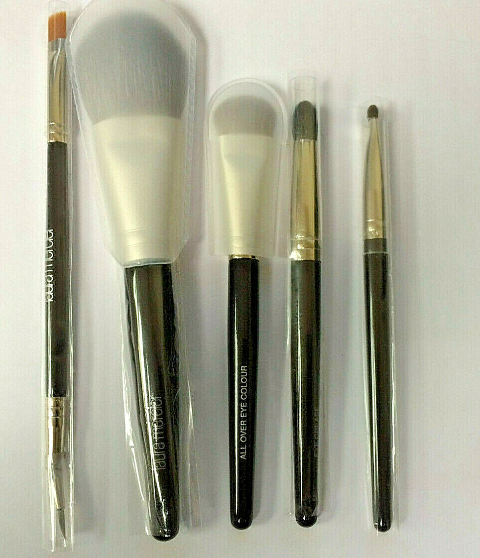Laura Mercier Deluxe 5 piece Brush Set+Case 8.25″x5″x1.5″+small travel bag