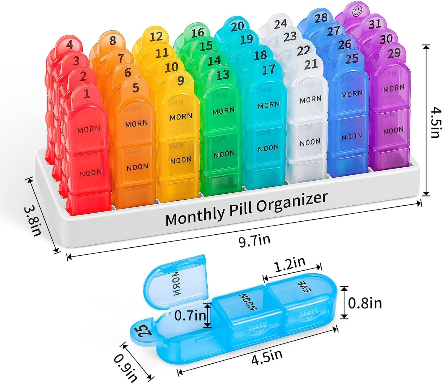 Monthly Pill Organizer 3 Times A Day, One Month Pill Box Am Pm, 30 Day