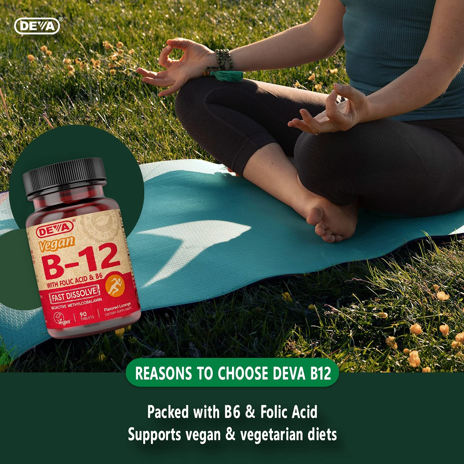 Deva Vegan Vitamin B12 Fast Dissolve Supplement – Once-Per-Day Complex with 1000