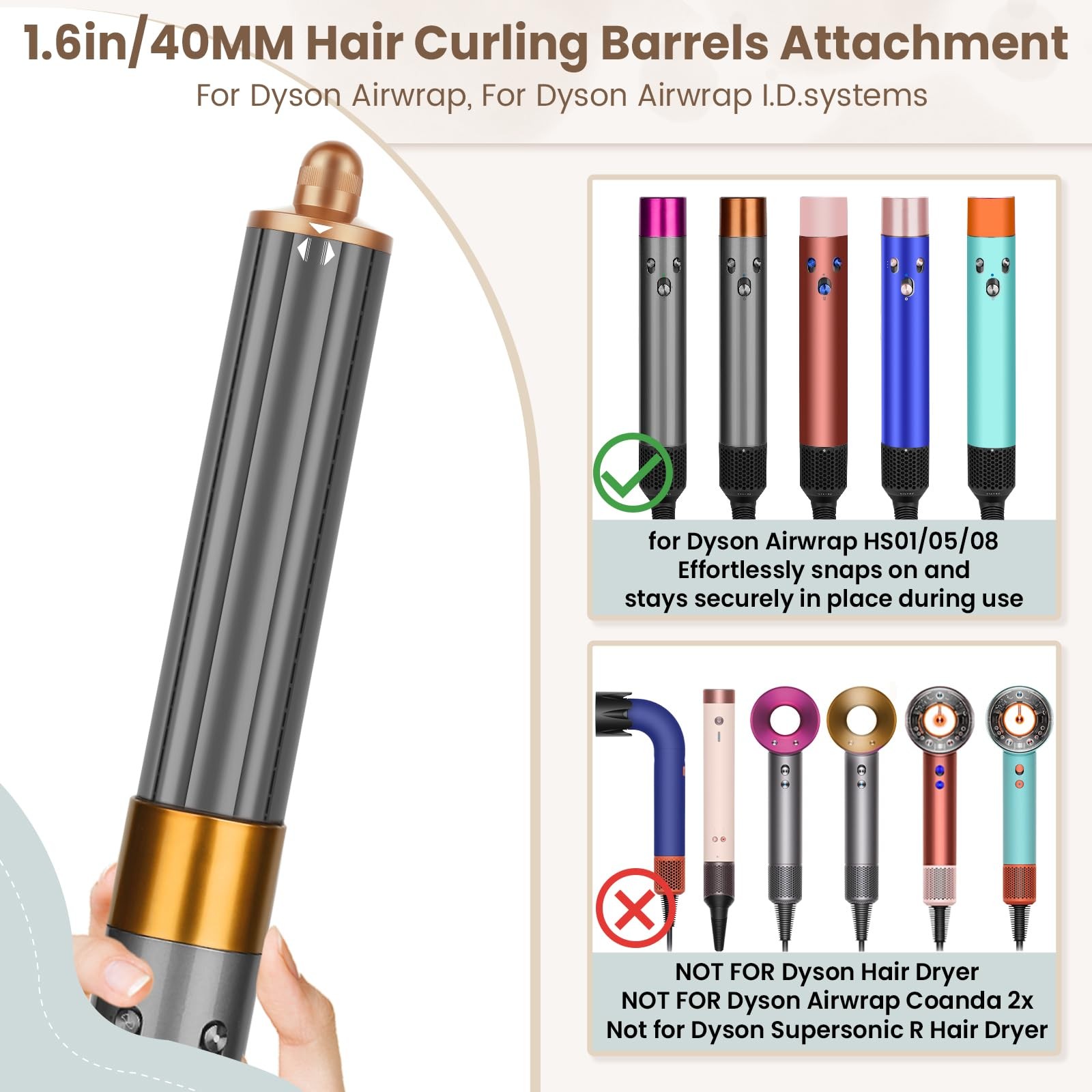 1.6IN Long Hair Barrels Attachment Compatible with Dyson Airwrap HS01 HS05 HS…