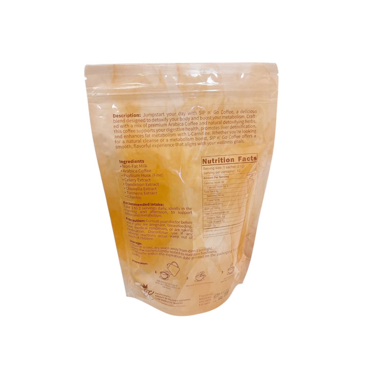 K-Drinks Sip N’ GO Coffee Keto Instant Mix w/ Stevia 22g x 10 Sachets