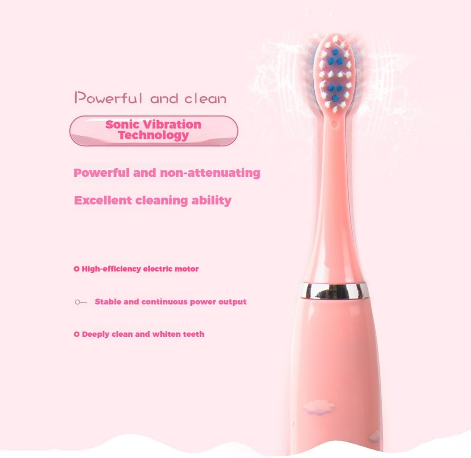 Kids Battery Powered Sonic Toothbrush with 3 Brush Heads Soft Bristles