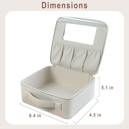 Hard Shell Makeup Brush Bag with Mirror & Dust-Proof Film, Professional Beige