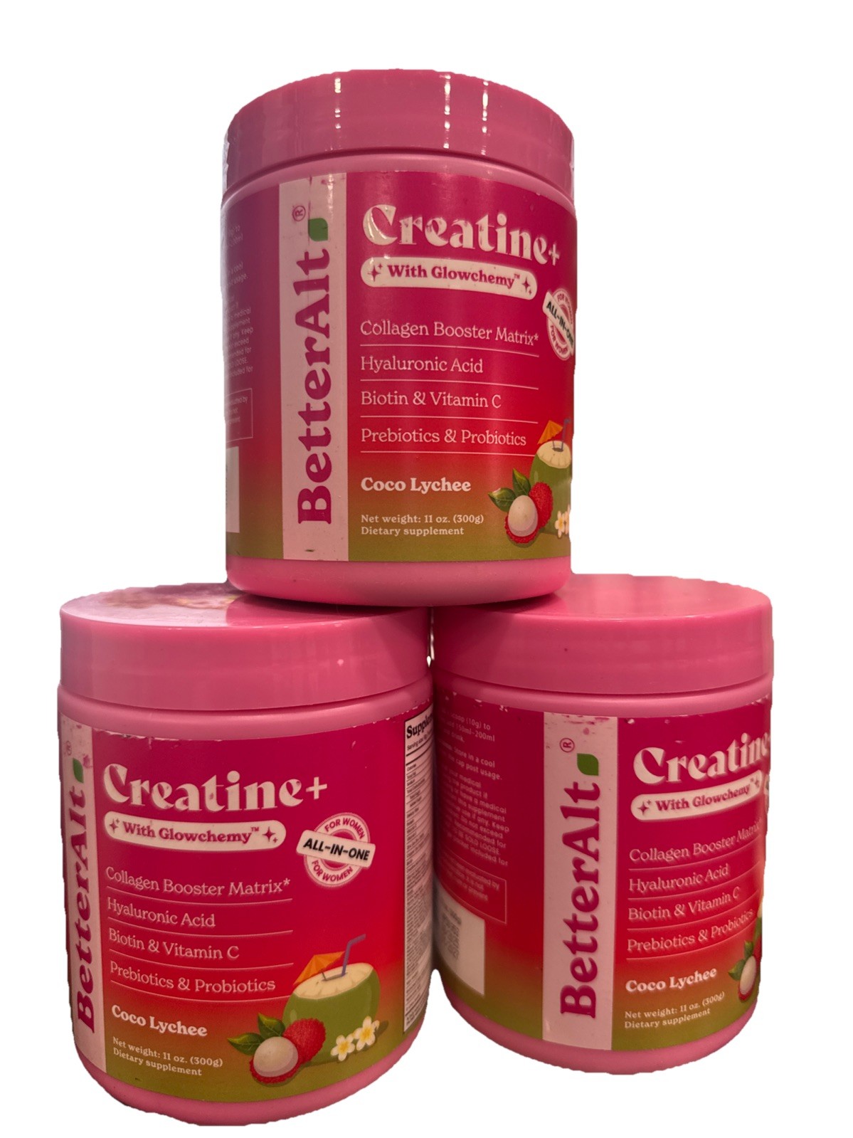 Lot Of 3 BetterAlt Creatine+ Collagen, Pre & Probiotics Biotin, Vit C Strength