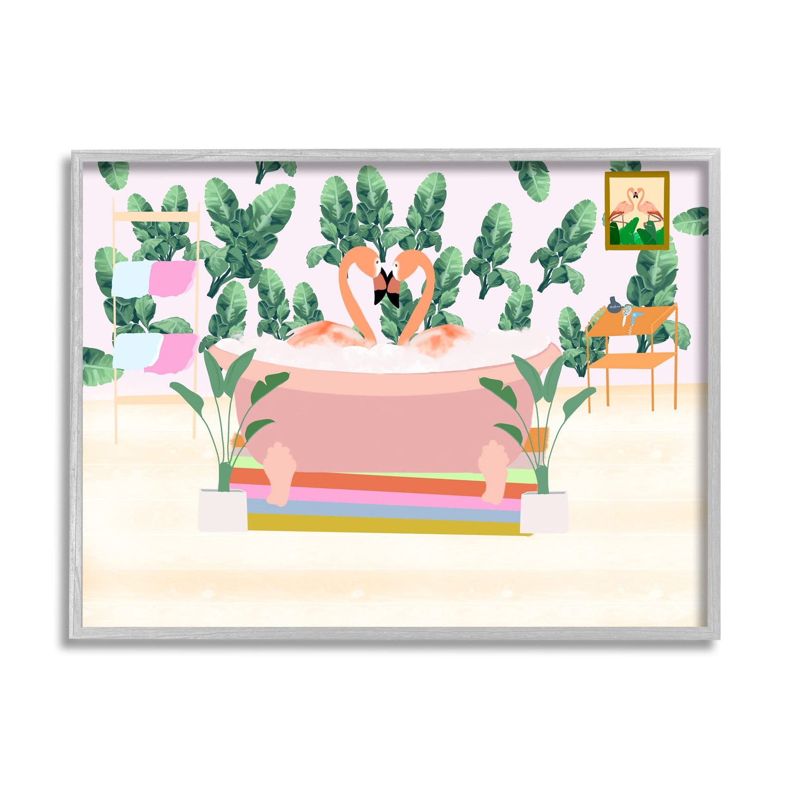 Stupell Industries Tropical Pink Flamingo Pair Bubble Bath Tropical Bathroom