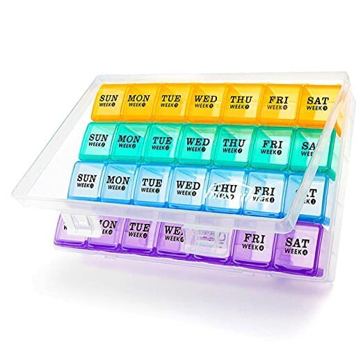 Large Monthly Pill Organizer, XL 4 Weeks Pill Box,28 Day Pill Cases Rainbow