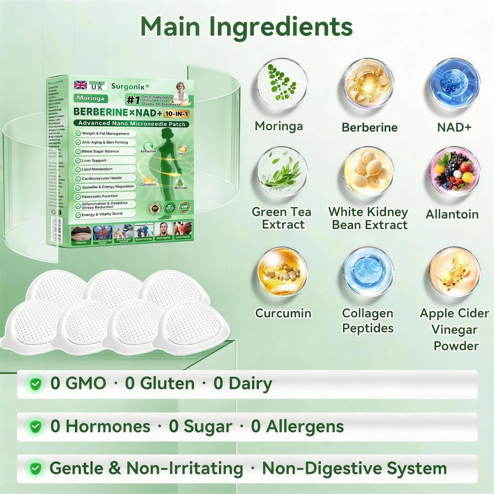 DR.HONOR Moringa Berberine NAD+ Weight Loss Patches Advanced Nano Microneedle