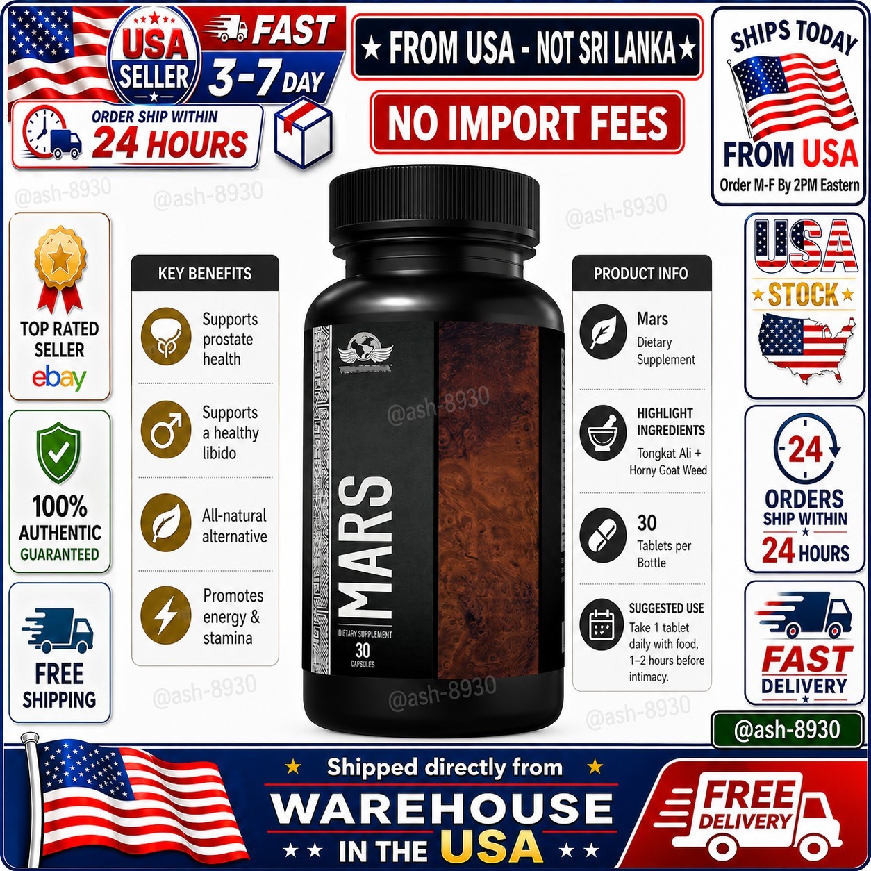 Mars Dietary Supplement – 30 Capsules Mens Energy Stamina Vitality Support🔥