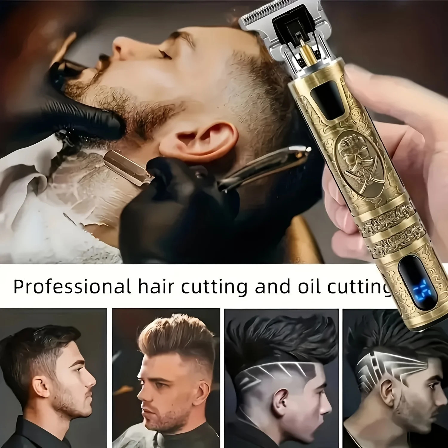 Electric Hair Clipper With LCD Display Oil Head Hair Cutting Machine Hair Beard