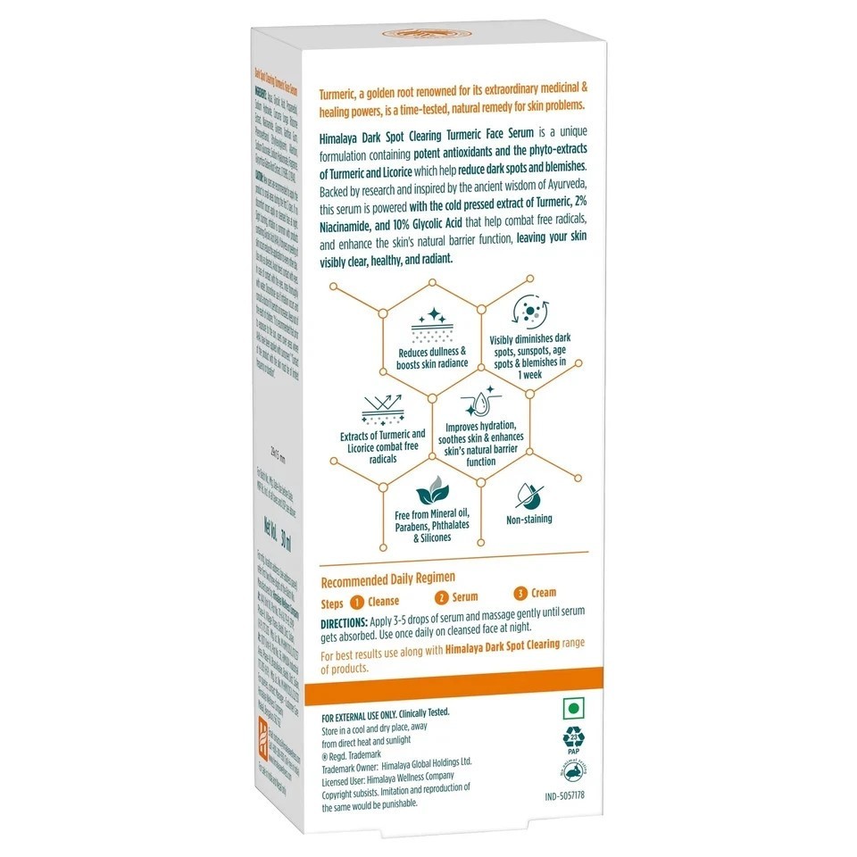 Pack of 2 X Himalaya Dark Spot Clearing Turmeric Face Serum 30 ml